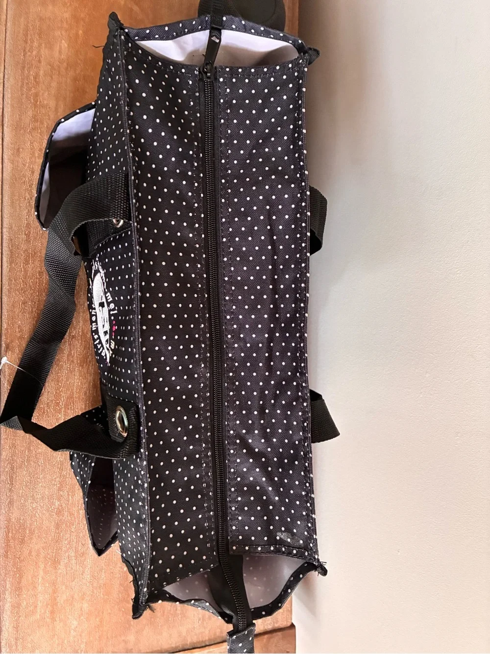 thirty-one Black white Polka Dot Tote with  Girl Talk logo